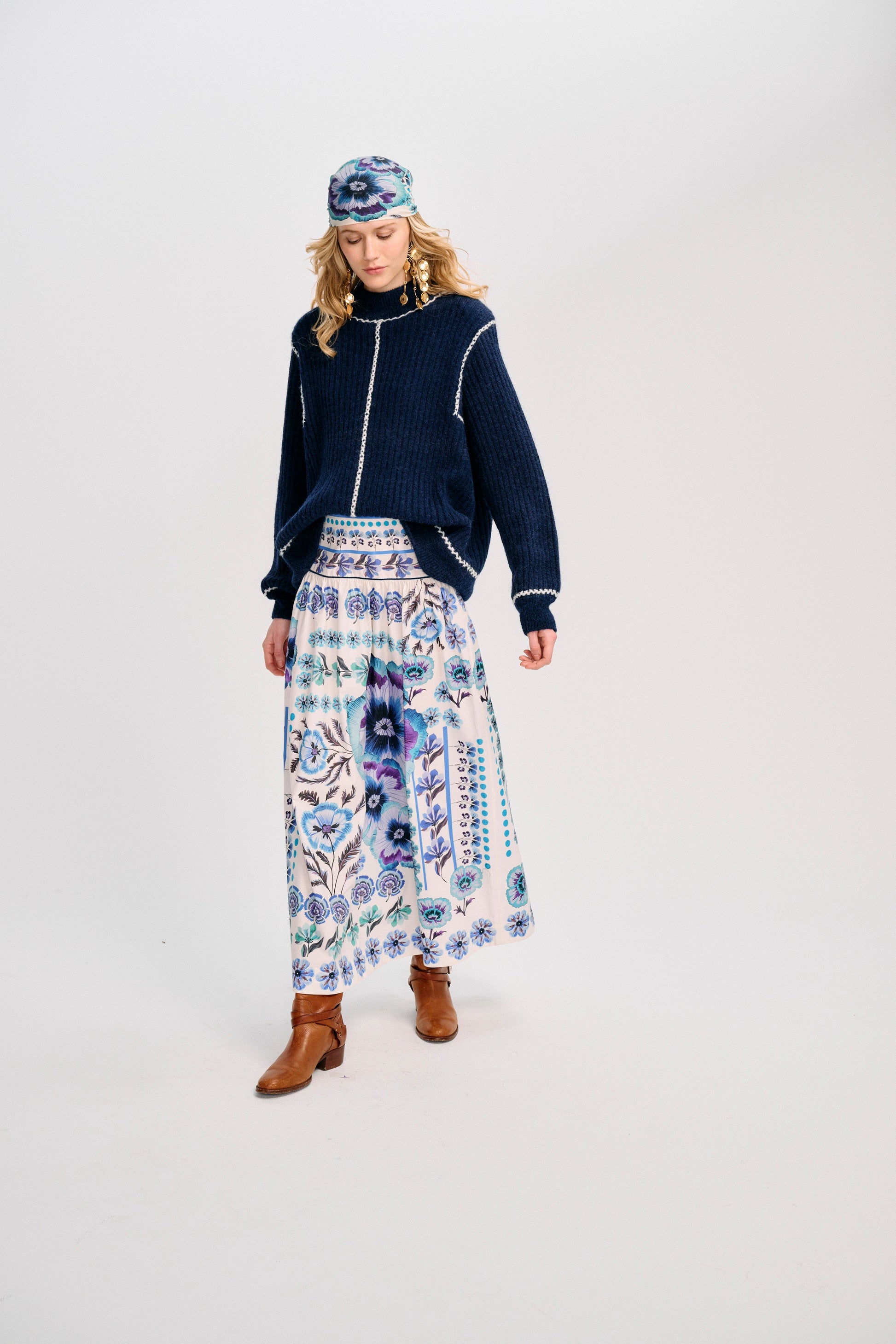CAROLINA K Cata Skirt Antique Floral Blue - Skirts available now