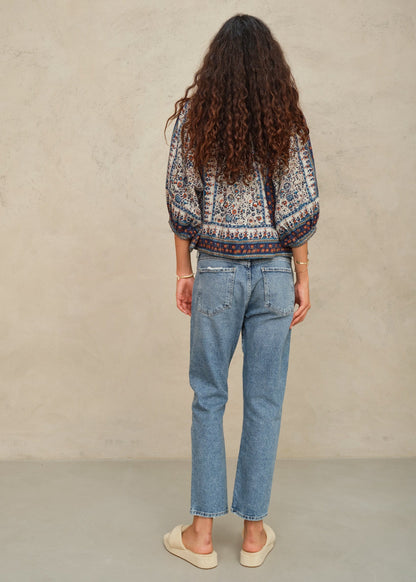 MABE Cass Print Jacket Indigo Rust - product available at Hiptique boutique in Woodland Hills California