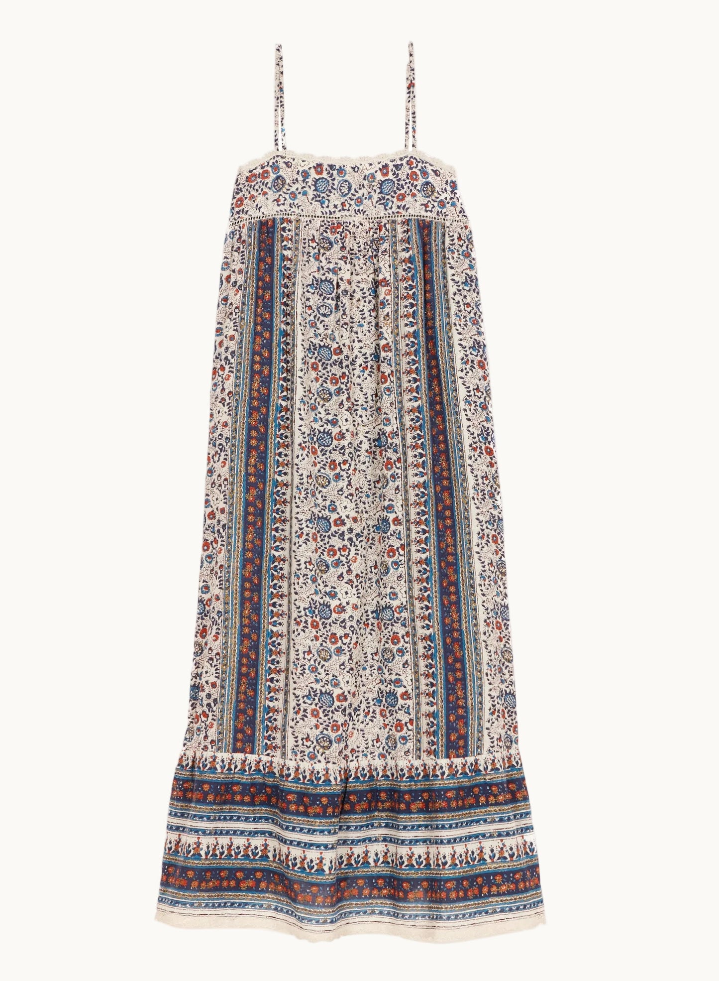 MABE Cass Print Maxi Dress Indigo Rust - product available at Hiptique boutique in Woodland Hills California