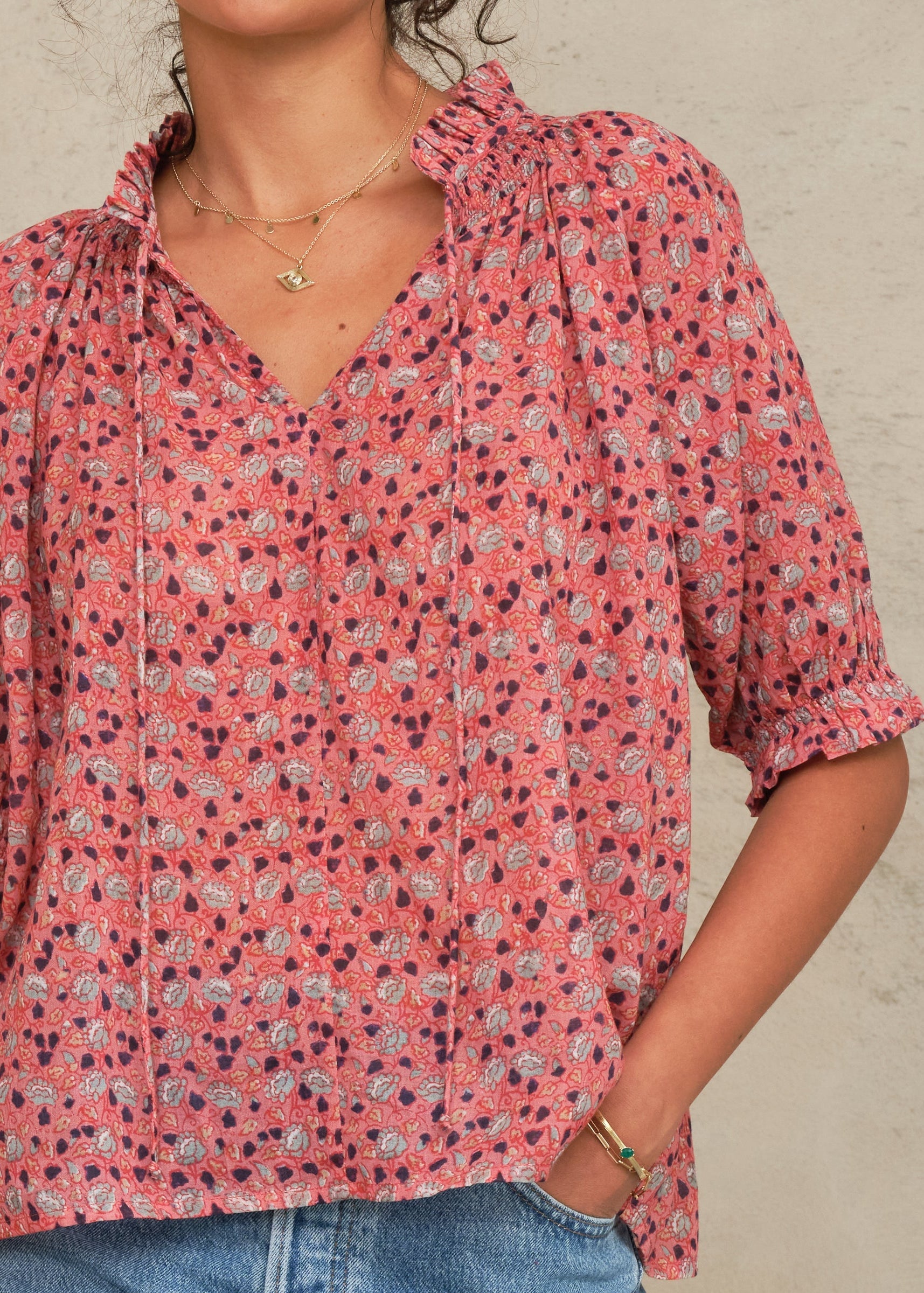 MABE Darla Print Top Rose Multi - product available at Hiptique boutique in Woodland Hills California