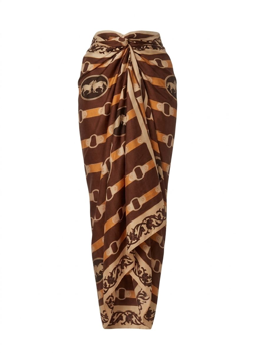 Juan de Dios Orange Horse Reins Cotton Silk Sarong - women's luxury wrap available at Hiptique boutique in Woodland Hills California