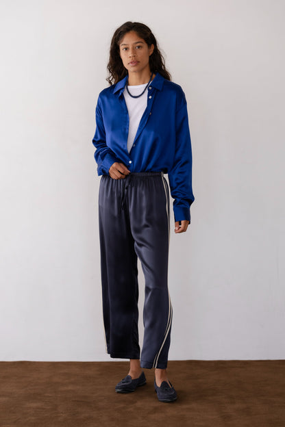 DONNI The Silk Stripe Crop Pant Navy - pant available at Hiptique boutique in Woodland Hills California