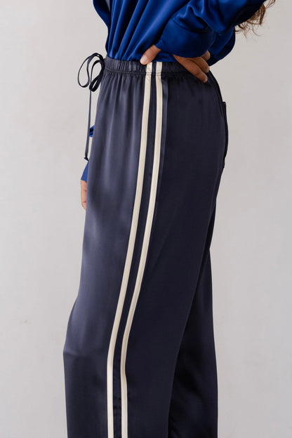 DONNI The Silk Stripe Crop Pant Navy - pant available at Hiptique boutique in Woodland Hills California