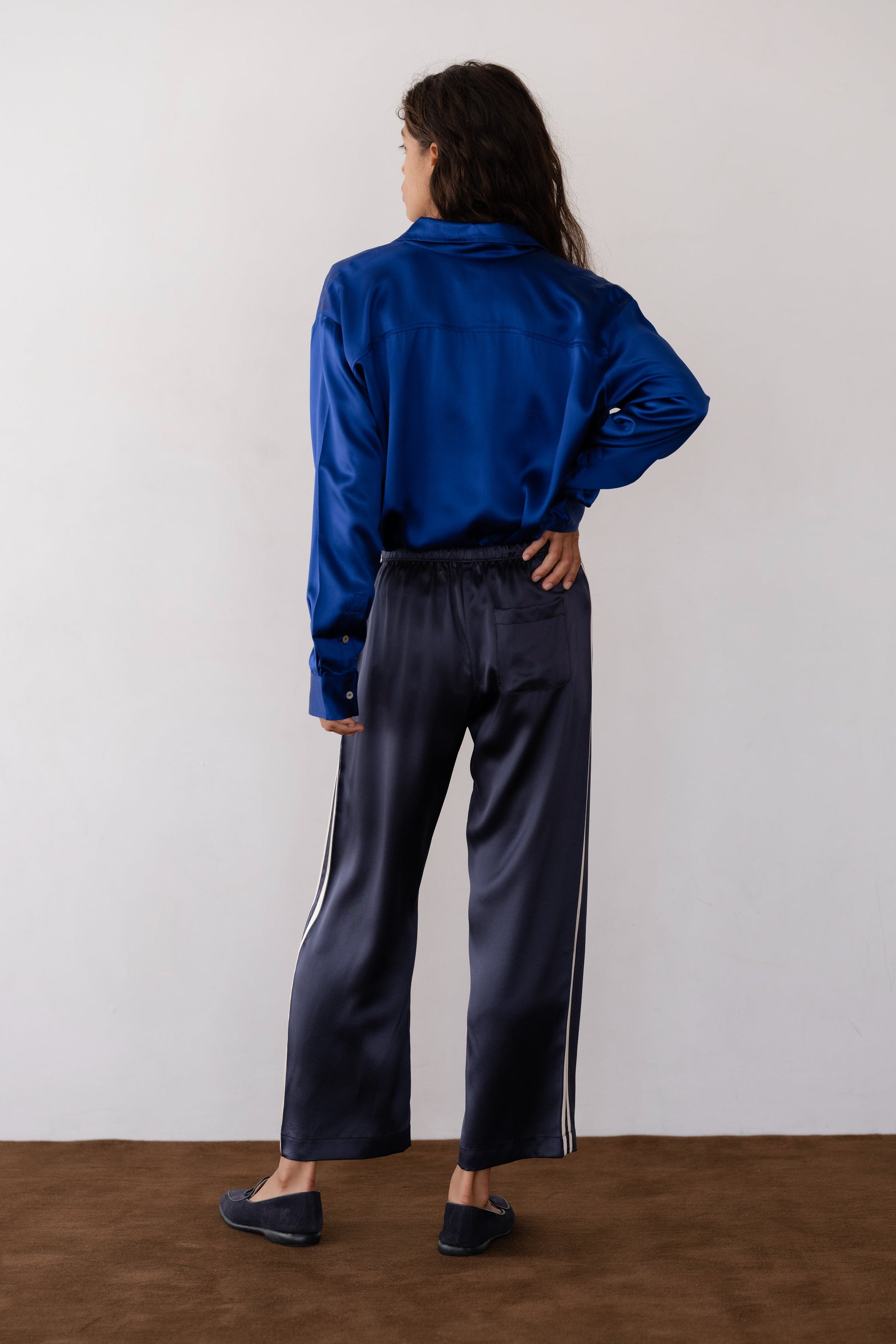 DONNI The Silk Stripe Crop Pant Navy - pant available at Hiptique boutique in Woodland Hills California