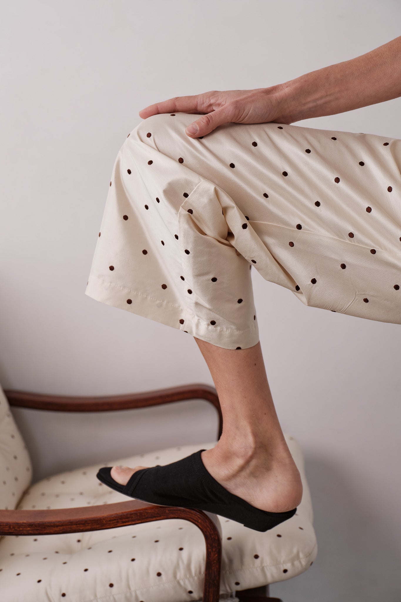DONNI The Silk Taffeta Cargo Pant Creme with Walnut Polka Dots - pant available at Hiptique boutique in Woodland Hills California