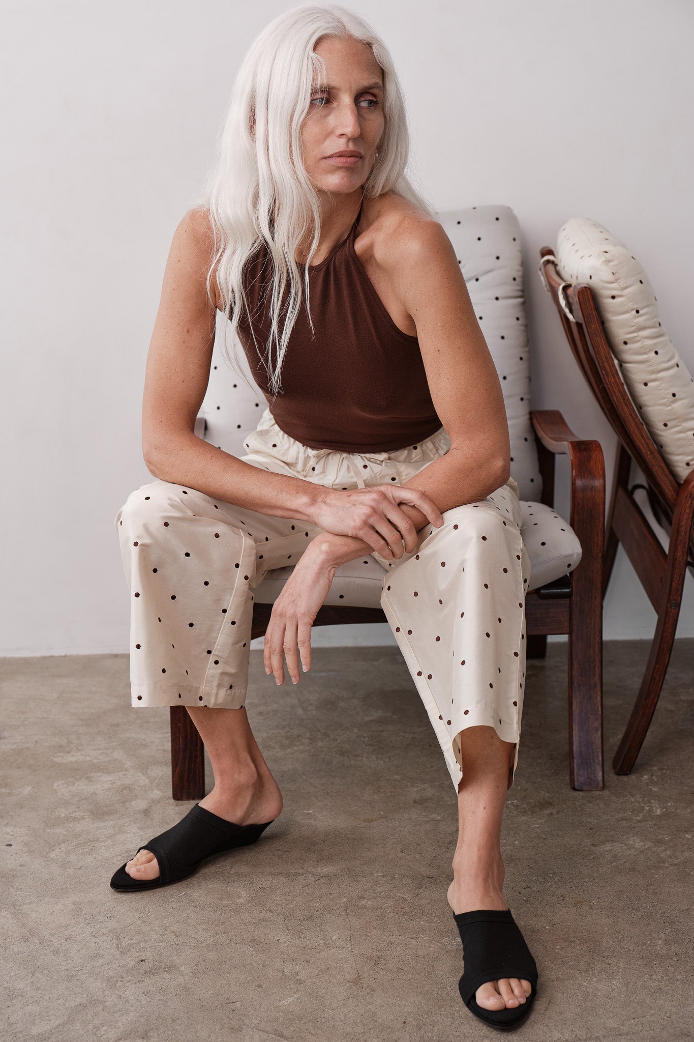 DONNI The Silk Taffeta Cargo Pant Creme with Walnut Polka Dots - pant available at Hiptique boutique in Woodland Hills California