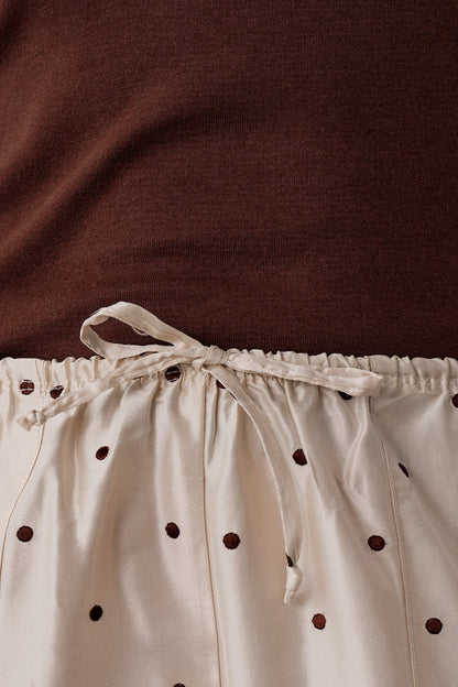 DONNI The Silk Taffeta Cargo Pant Creme with Walnut Polka Dots - pant available at Hiptique boutique in Woodland Hills California
