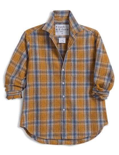 Frank & Eileen Untuckable Button-Up Shirt LPGB Gold Blue Large Plaid - shirt available at Hiptique boutique in Woodland Hills California