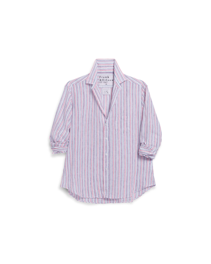 Frank & Eileen Relaxed Button-Up Shirt Multicolor Linen Stripe - shirt available at Hiptique boutique in Woodland Hills California