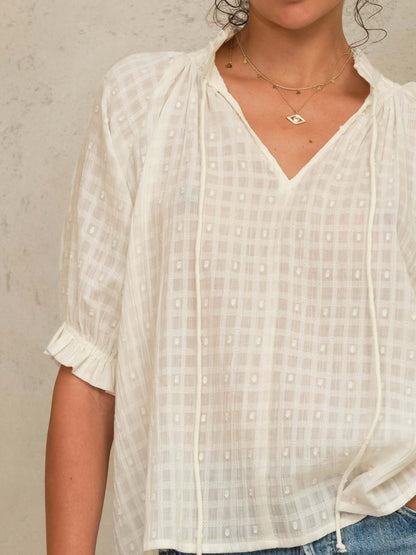 M.A.B.E Etta Short Sleeve Top Ecru - top available at Hiptique boutique in Woodland Hills California