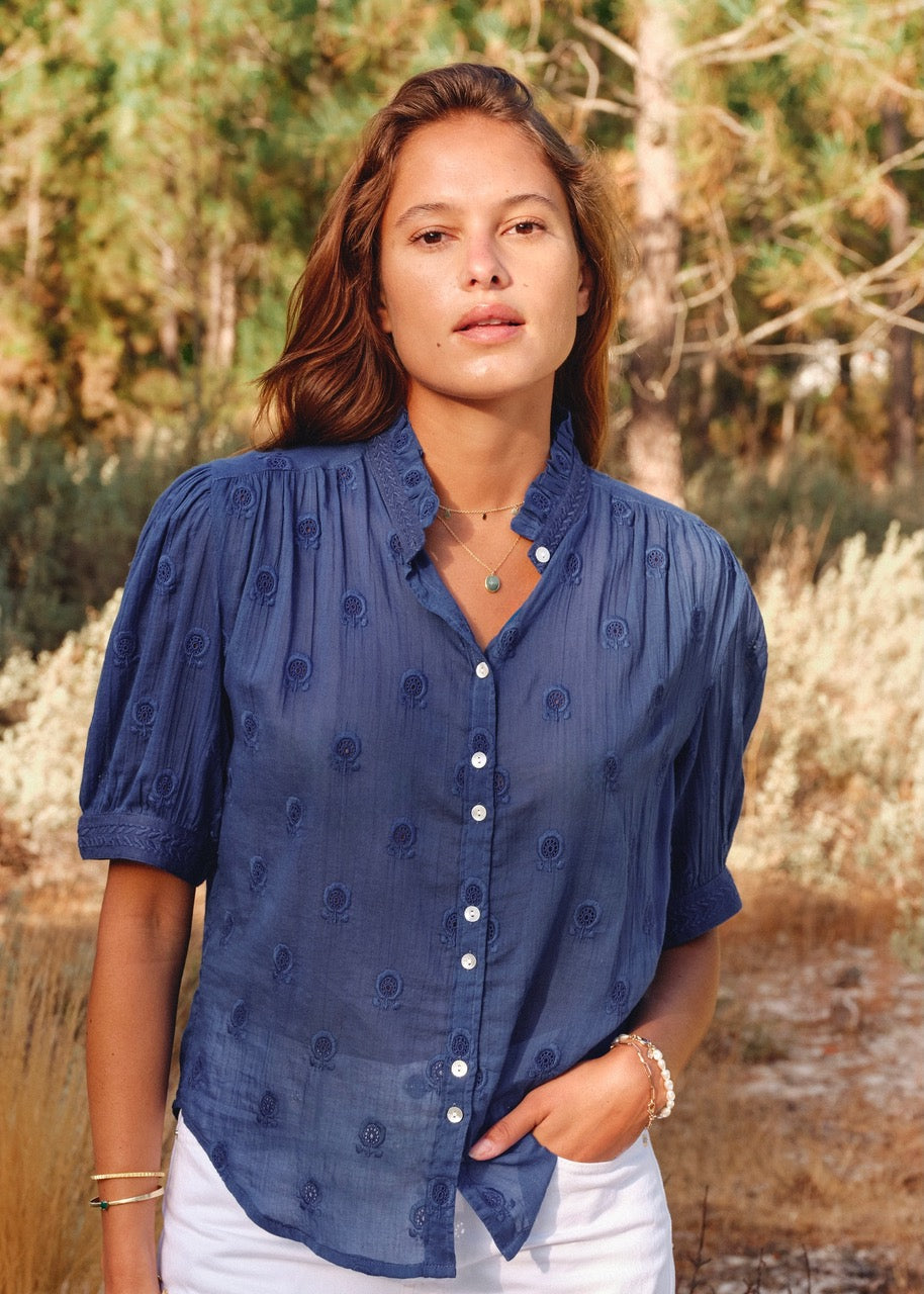 MABE Frani Top Cobalt - lifestyle available at Hiptique boutique in Woodland Hills California