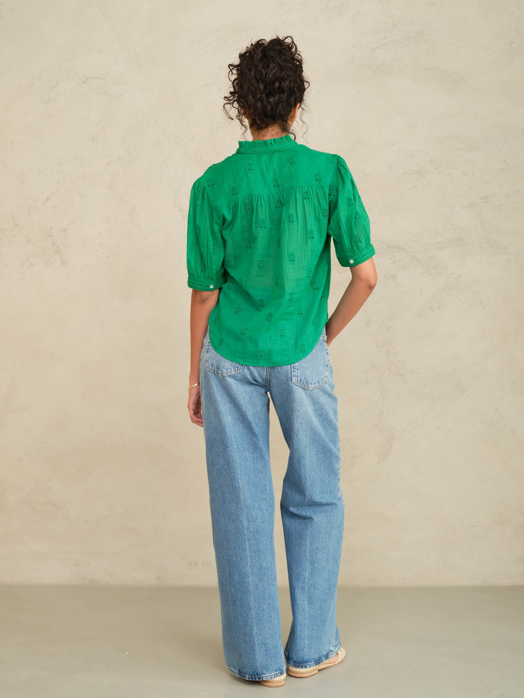 M.A.B.E Frani Embroidered Short Sleeve Top Green - top available at Hiptique boutique in Woodland Hills California