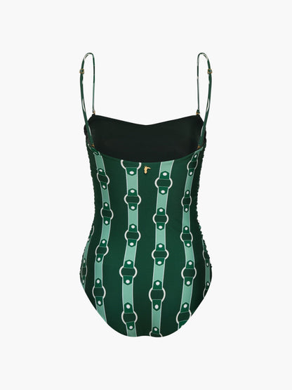 Juan de Dios Las Balsas One Piece Green Horses - women's one-piece swimsuit available at Hiptique boutique in Woodland Hills California