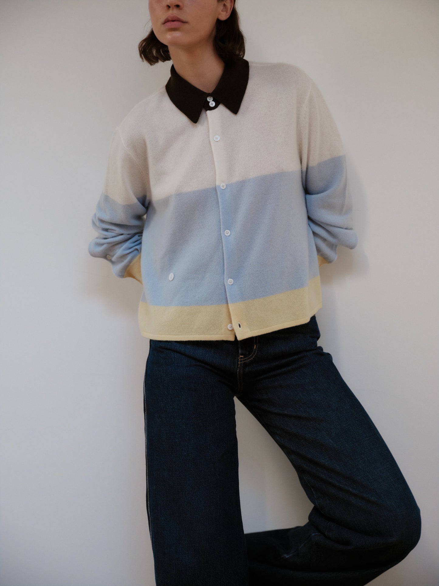 CISSA The Rugby Cardigan Sweater Retro Stripe - sweater available at Hiptique boutique in Woodland Hills California