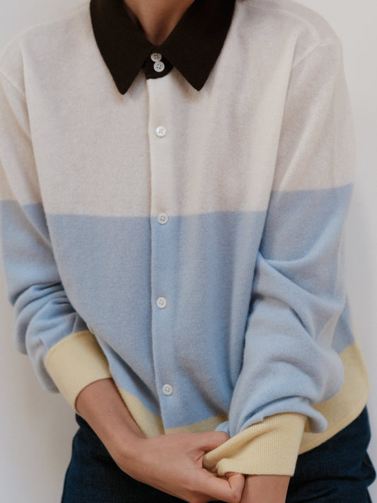 CISSA The Rugby Cardigan Sweater Retro Stripe - sweater available at Hiptique boutique in Woodland Hills California