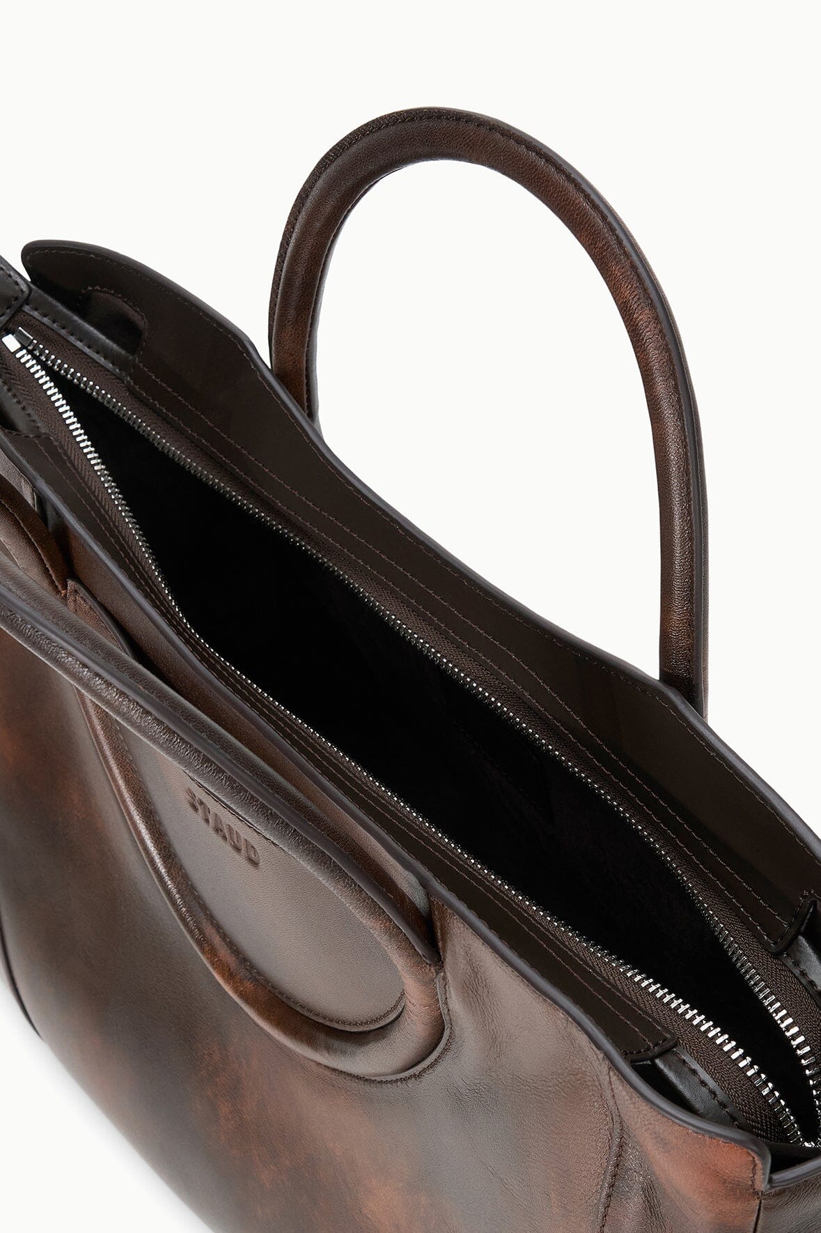 STAUD Maude Satchel Espresso Distressed - Accessories available at Hiptique in Woodland Hills