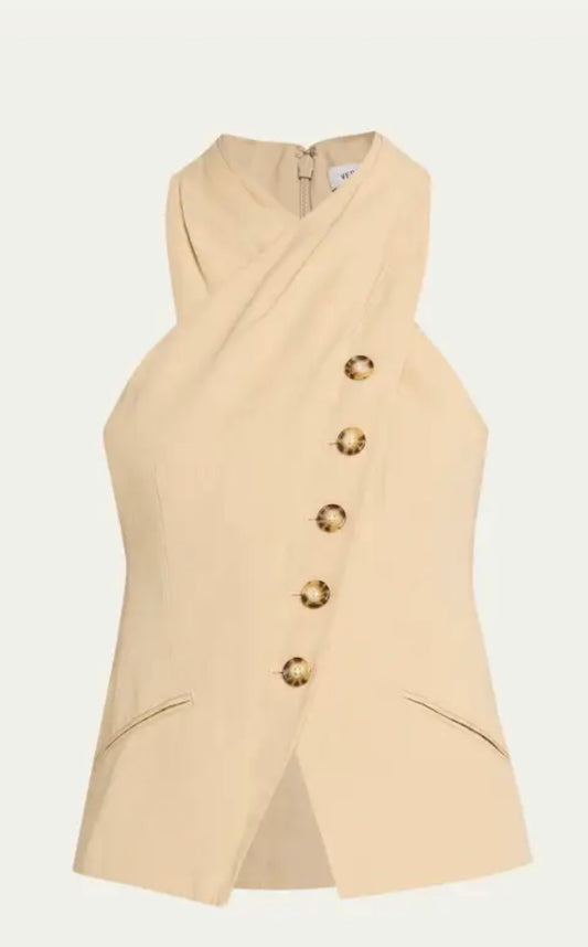 Veronica Beard Pacey Top - tailored button-front top back view