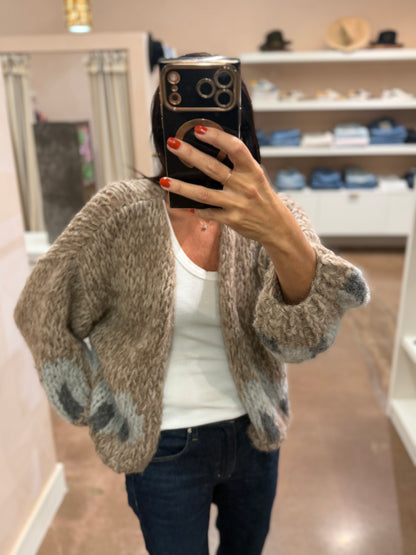 FLEECY ALPACA INTARSIA BOMBER CARDIGAN