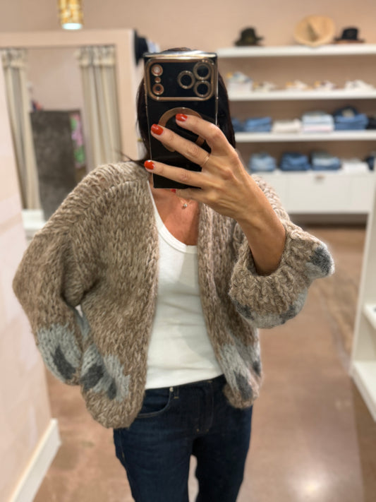 FLEECY ALPACA INTARSIA BOMBER CARDIGAN