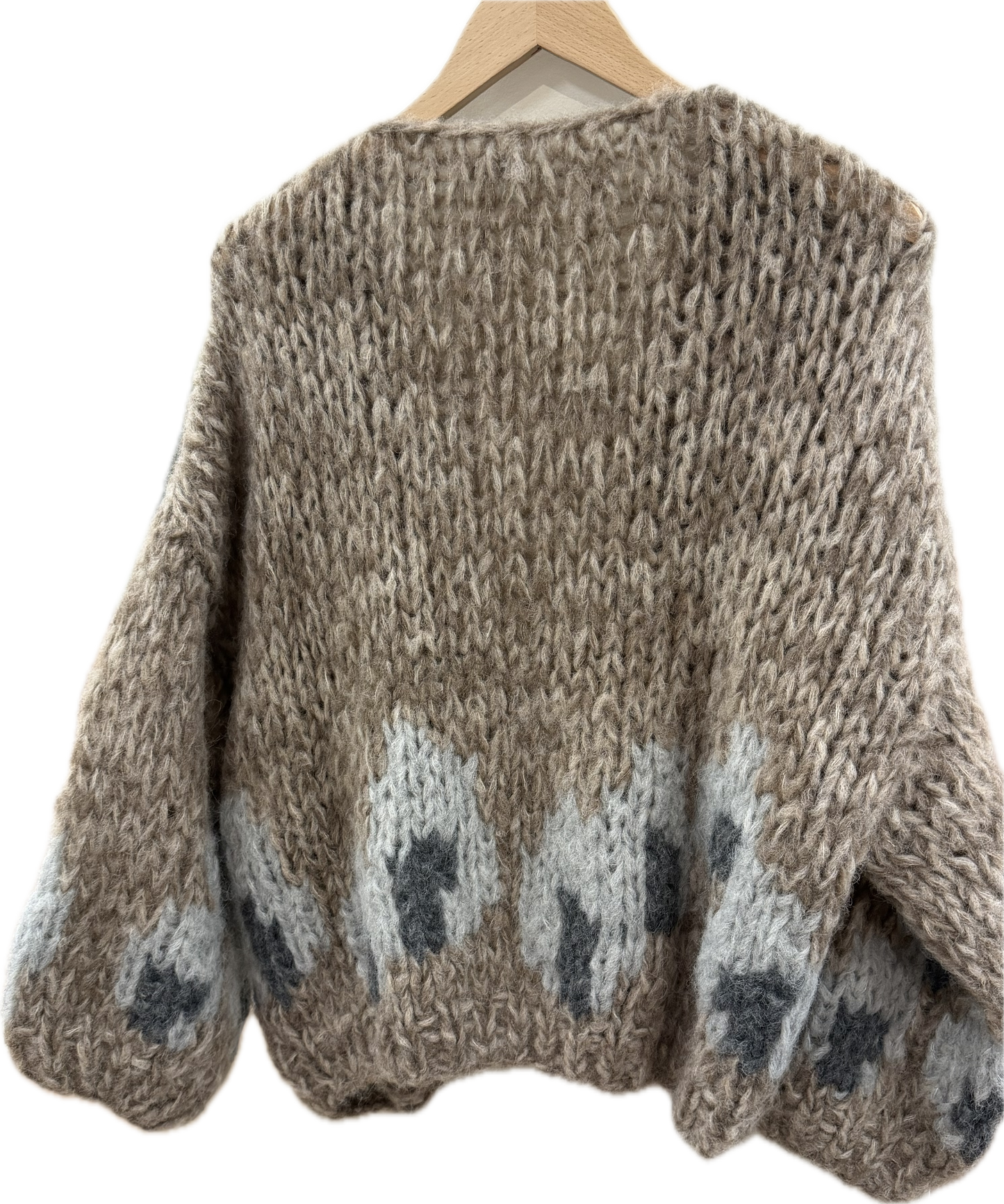 FLEECY ALPACA INTARSIA BOMBER CARDIGAN