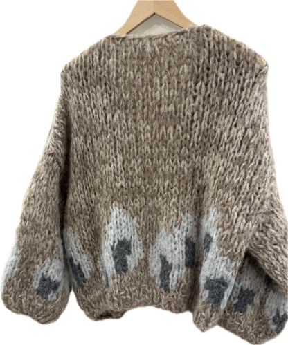 FLEECY ALPACA INTARSIA BOMBER CARDIGAN