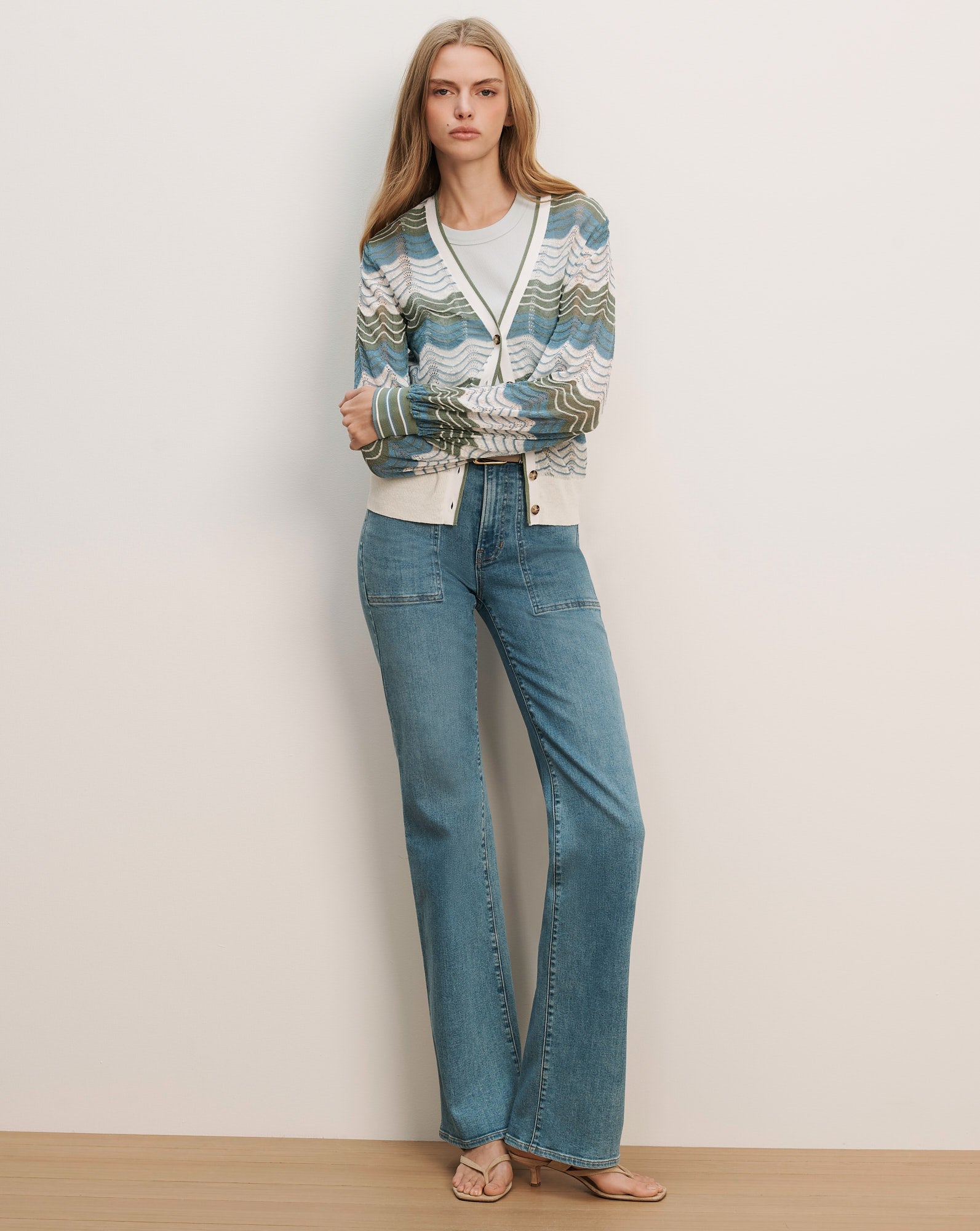 Veronica Beard Laurinor Cardigan - back view - wide-ribbed hem and contrast trim - Hiptique Woodland Hills