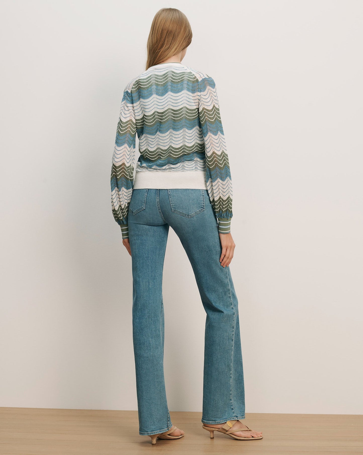 Veronica Beard Laurinor Cardigan - detail pointelle knit and wavy stripe - Hiptique Woodland Hills