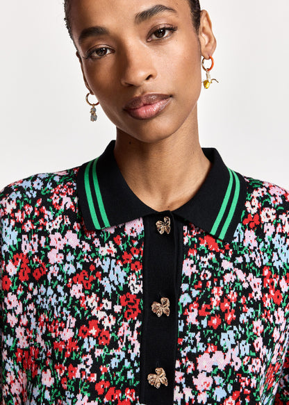 ESSENTIEL ANTWERP Kartos Knitted Jacquard Polo Black Combo - Tops available at Hiptique in Woodland Hills