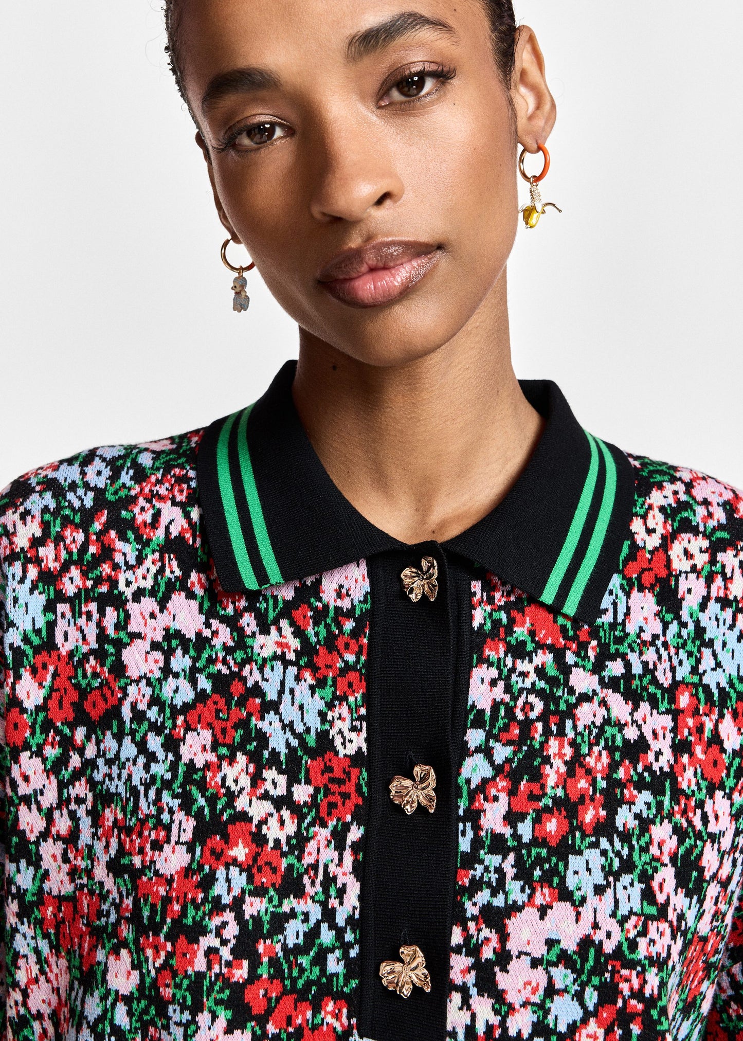 ESSENTIEL ANTWERP Kartos Knitted Jacquard Polo Black Combo - Tops available at Hiptique in Woodland Hills