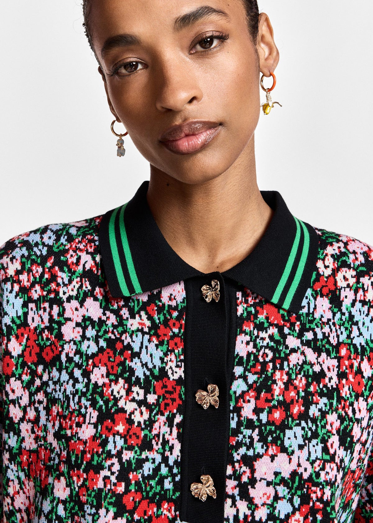 ESSENTIEL ANTWERP Kartos Knitted Jacquard Polo Black Combo - Tops available at Hiptique in Woodland Hills