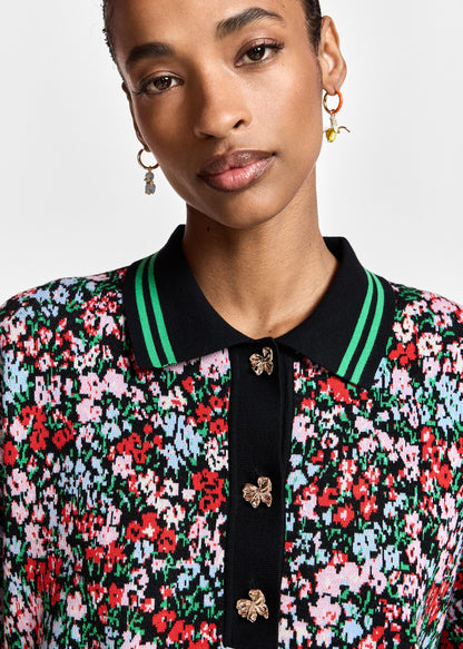 ESSENTIEL ANTWERP Kartos Knitted Jacquard Polo Black Combo - Tops available at Hiptique in Woodland Hills