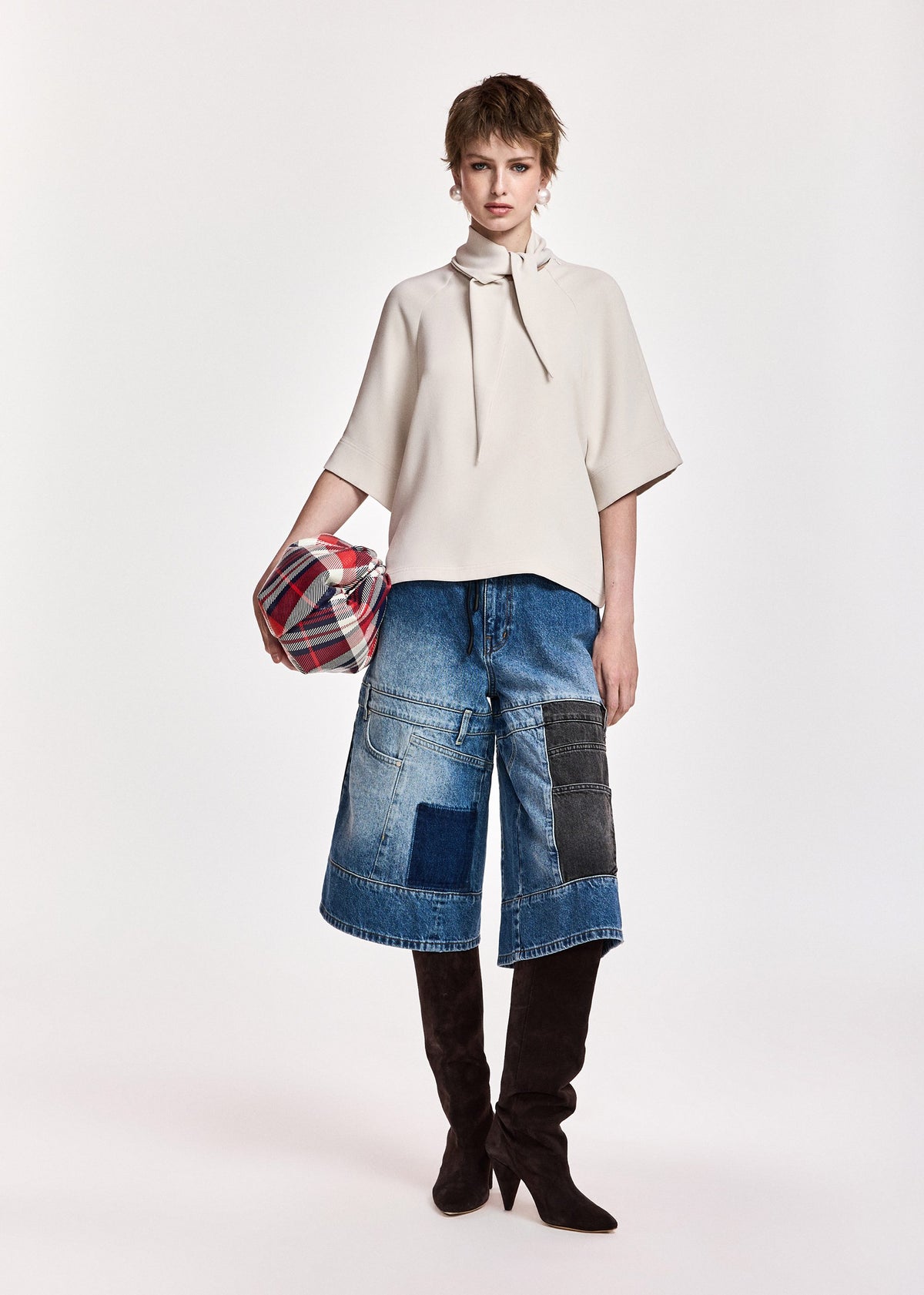 ESSENTIEL ANTWERP Kassie Neck Tie Top Mushroom Mood - Tops available at Hiptique in Woodland Hills
