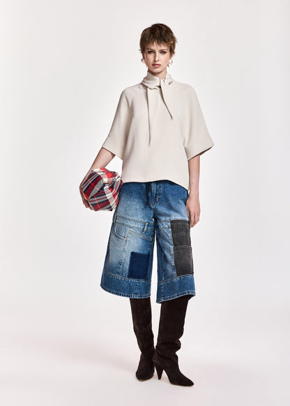 ESSENTIEL ANTWERP Kassie Neck Tie Top Mushroom Mood - Tops available at Hiptique in Woodland Hills