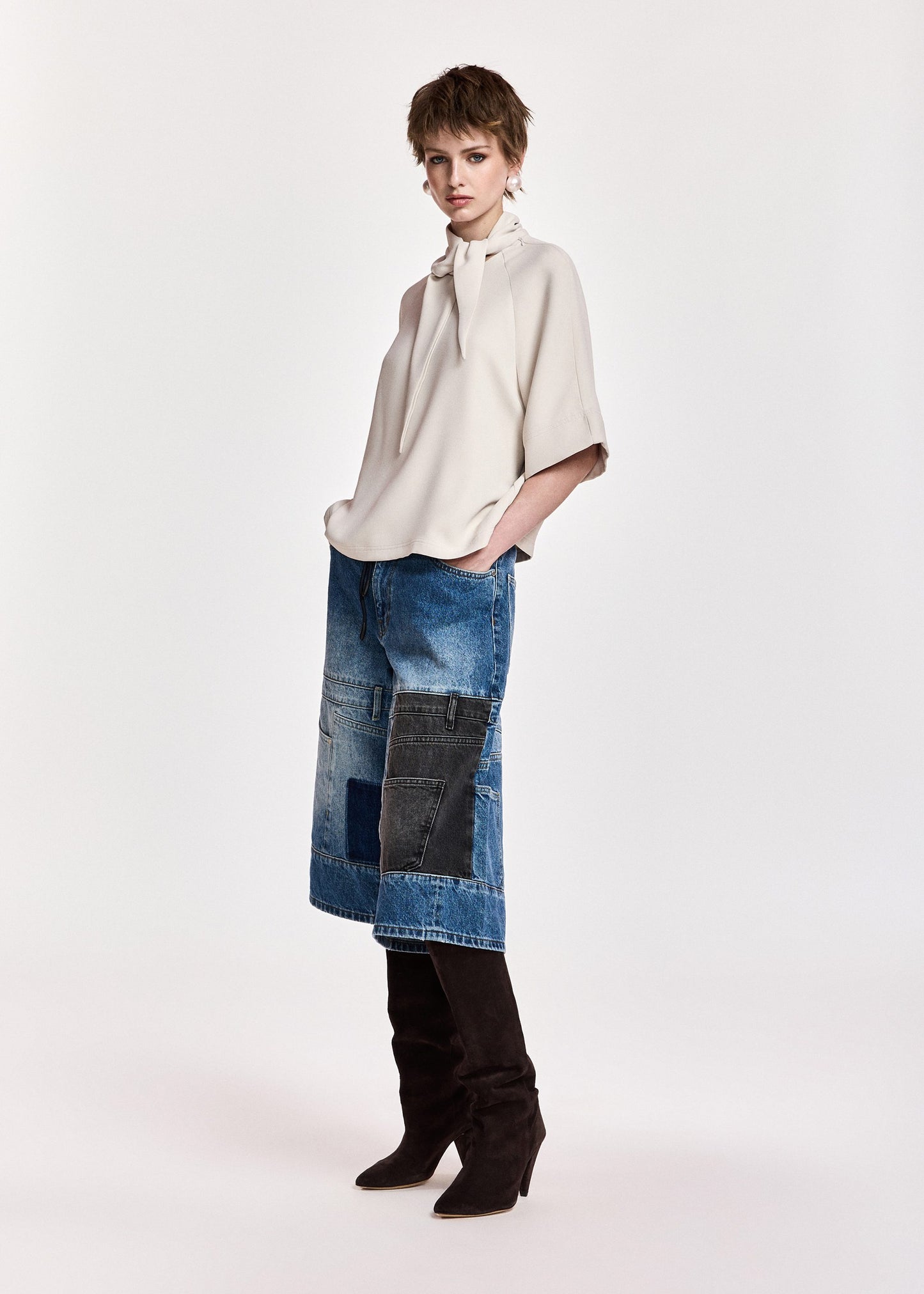 ESSENTIEL ANTWERP Kassie Neck Tie Top Mushroom Mood - Tops available at Hiptique in Woodland Hills