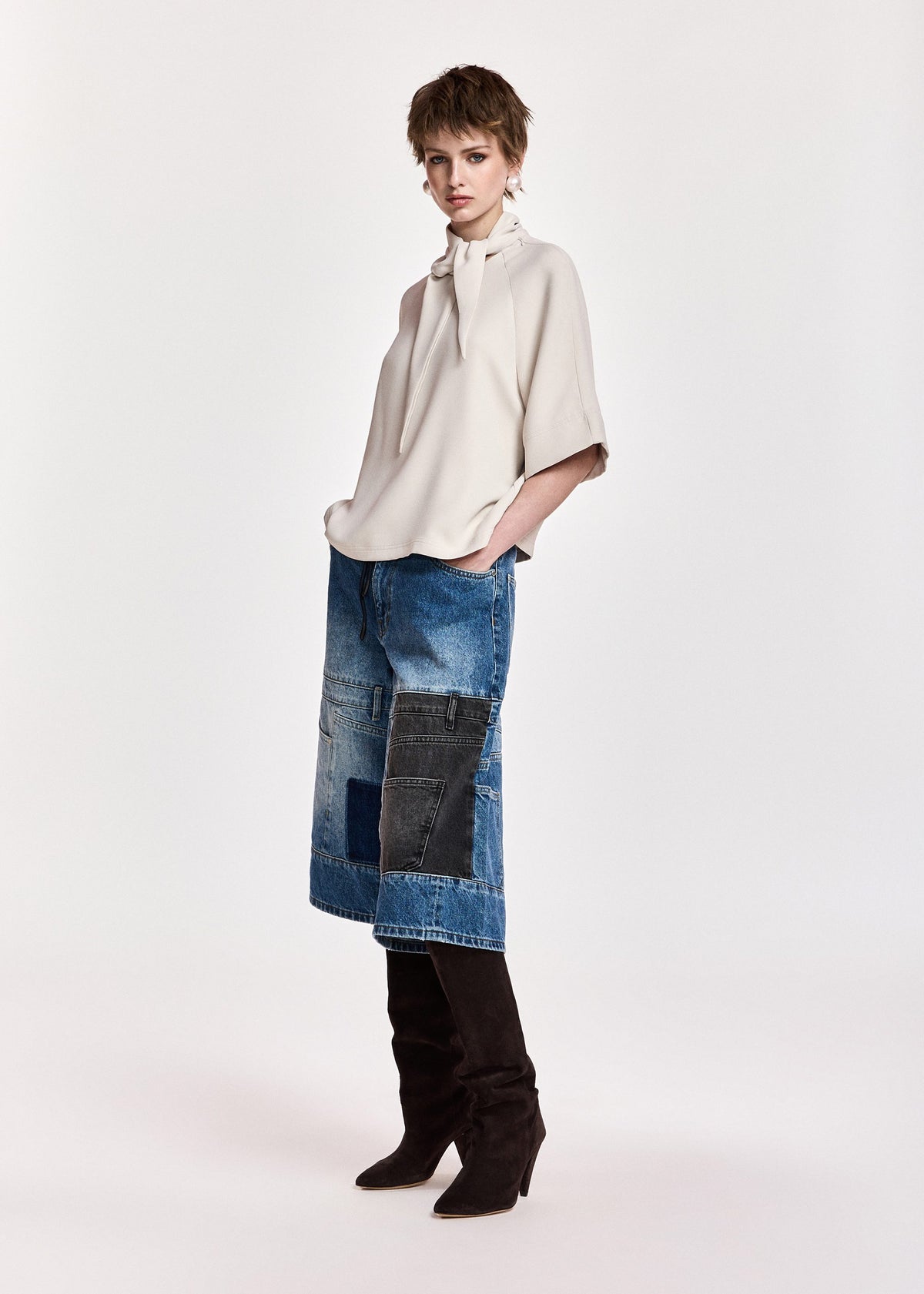 ESSENTIEL ANTWERP Kassie Neck Tie Top Mushroom Mood - Tops available at Hiptique in Woodland Hills