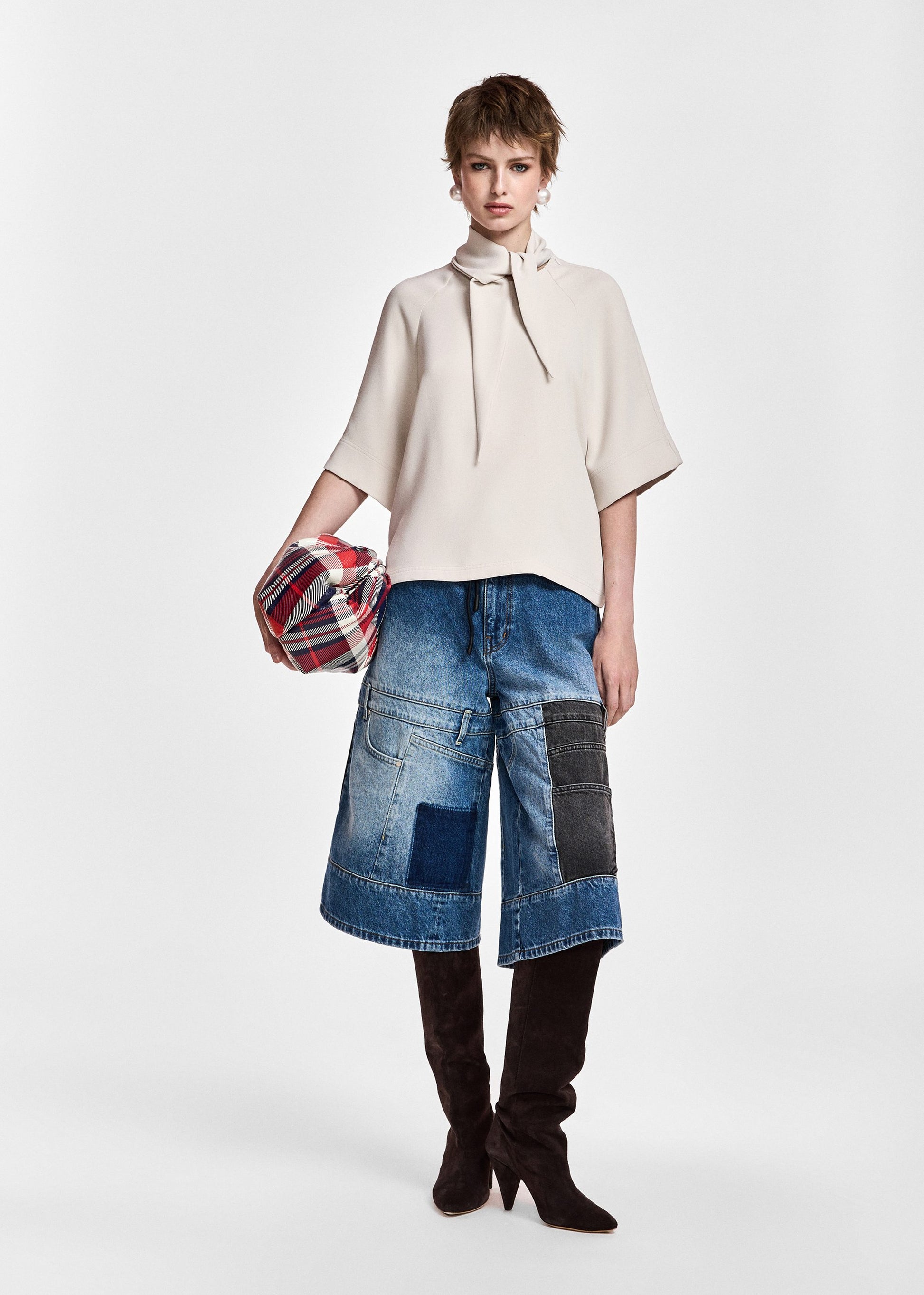 ESSENTIEL ANTWERP Kassie Neck Tie Top Mushroom Mood - Tops available at Hiptique in Woodland Hills