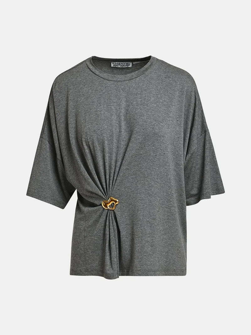 Essentiel Antwerp Kuba T-Shirt With Brooch Steel Pulse - t-shirt available at Hiptique boutique in Woodland Hills California