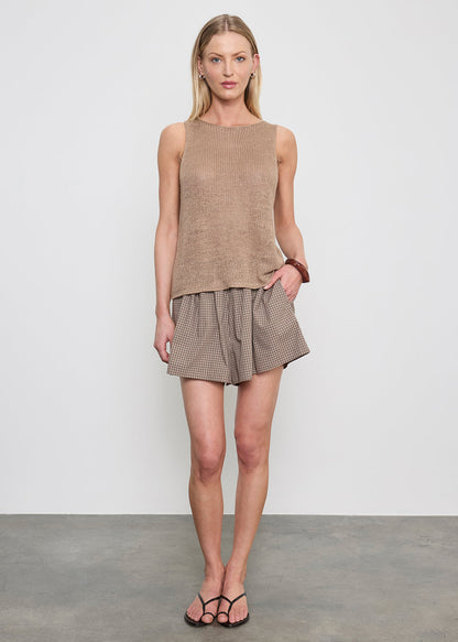 Enza Costa Linen Open Knit Tank Flax - women's bateau neck linen tank available at Hiptique boutique in Woodland Hills California