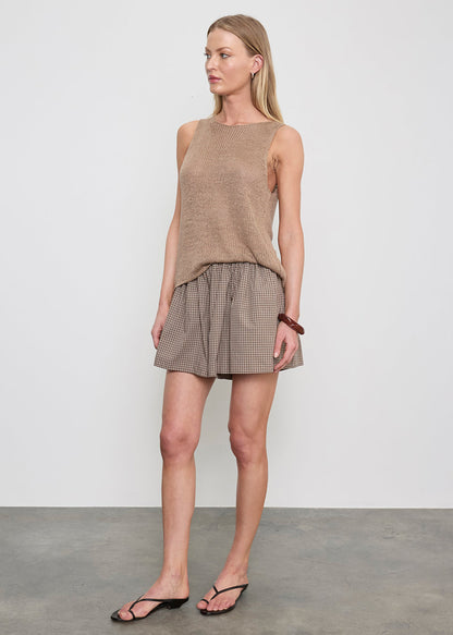 Enza Costa Linen Open Knit Tank Flax - women's bateau neck linen tank available at Hiptique boutique in Woodland Hills California