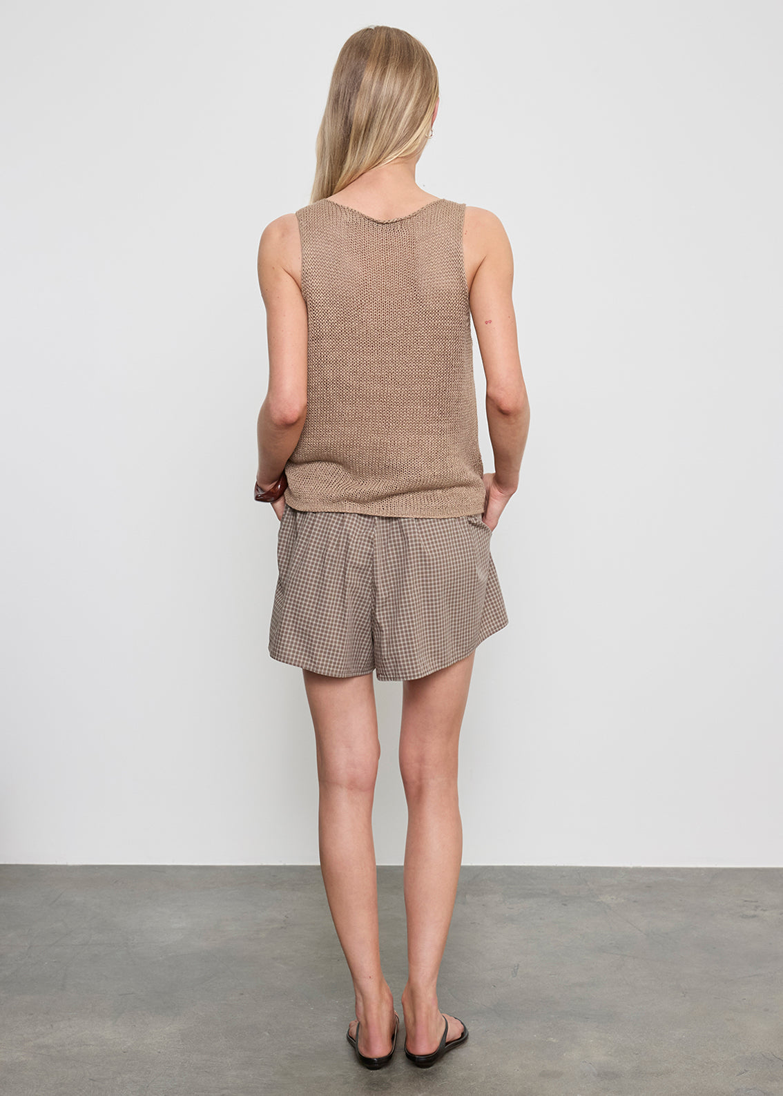 Enza Costa Linen Open Knit Tank Flax - women's bateau neck linen tank available at Hiptique boutique in Woodland Hills California