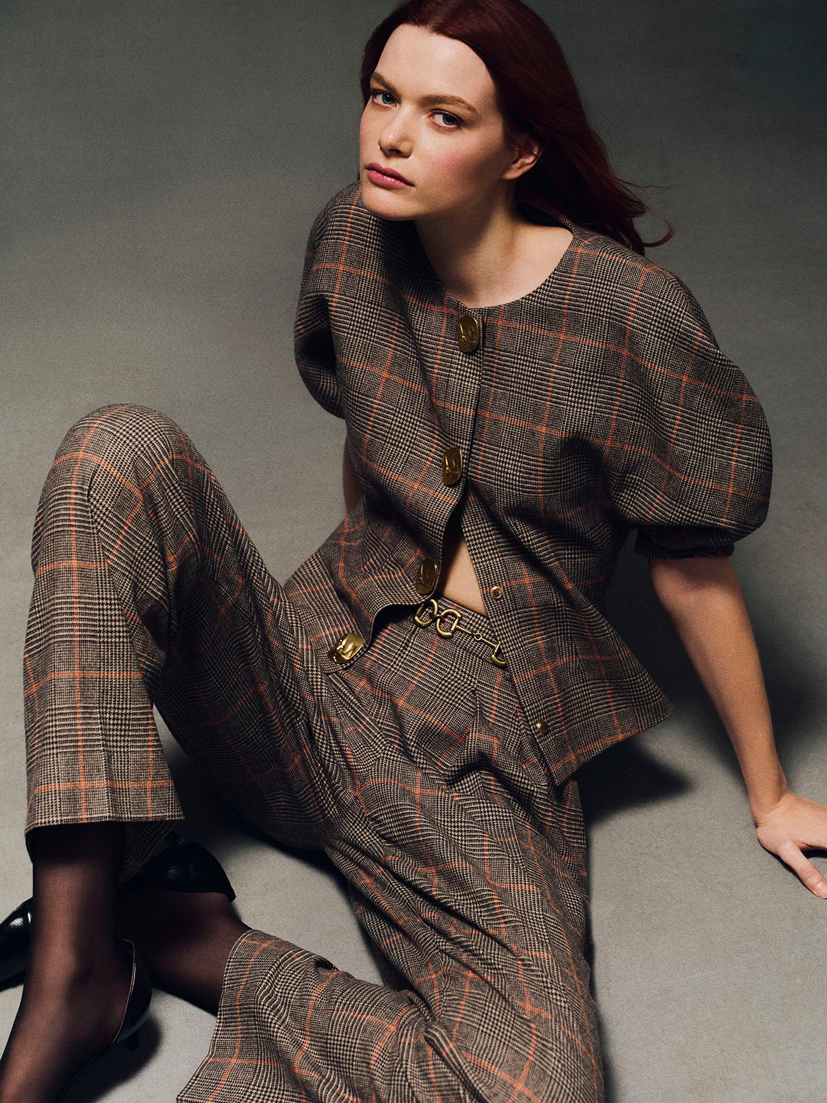 CARA CARA Fletcher Top Odette Plaid Dark Brown/Apricot - Tops available now