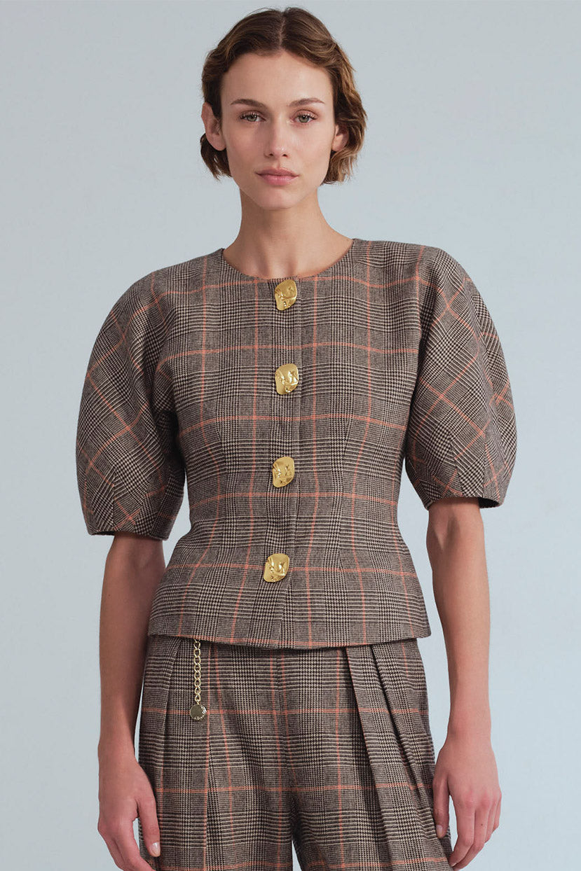 CARA CARA Fletcher Top Odette Plaid Dark Brown/Apricot - Tops available now