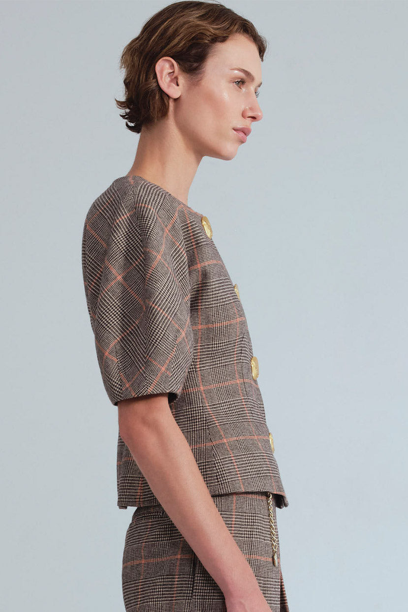 CARA CARA Fletcher Top Odette Plaid Dark Brown/Apricot - Tops available now