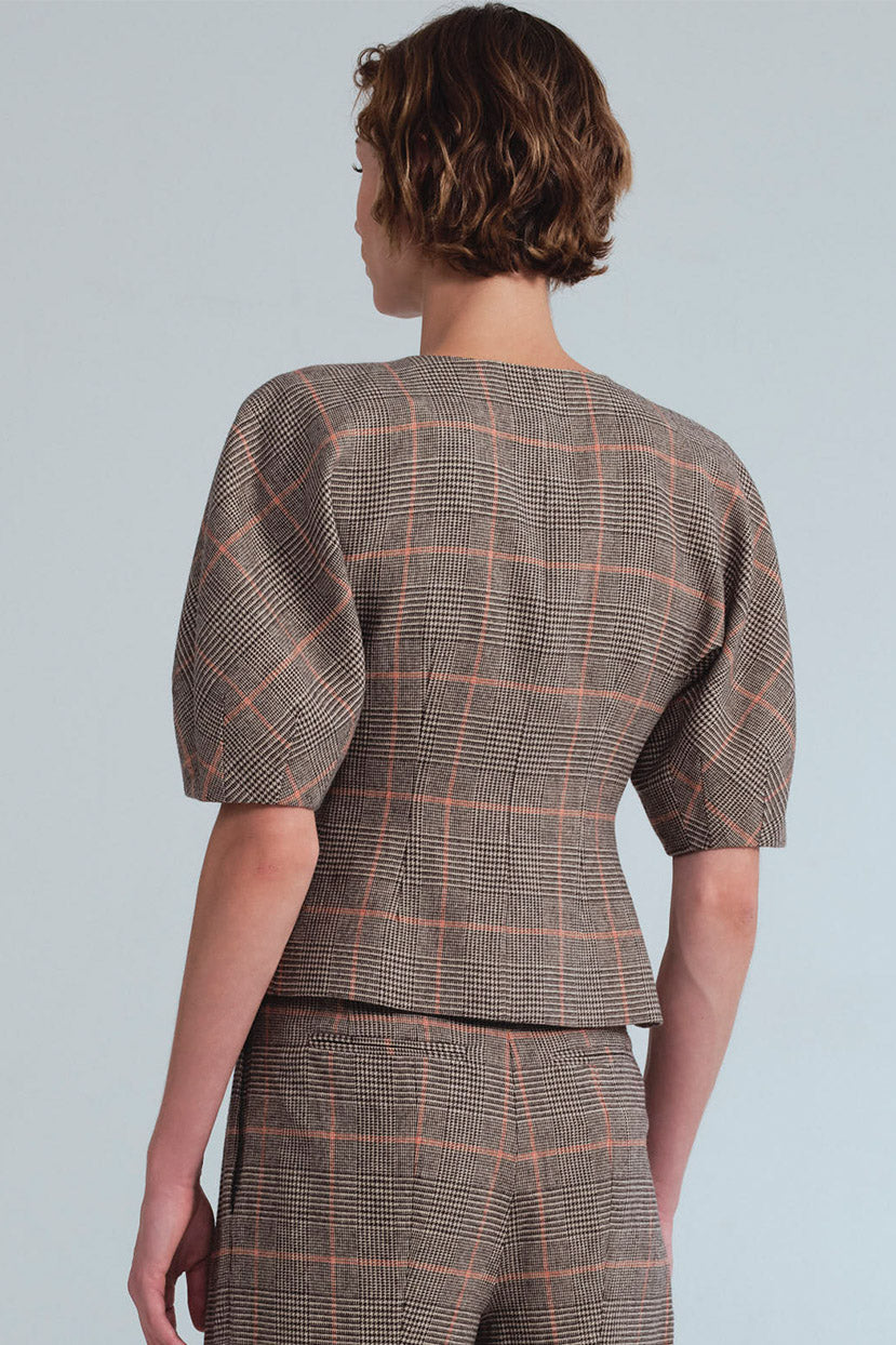 CARA CARA Fletcher Top Odette Plaid Dark Brown/Apricot - Tops available now