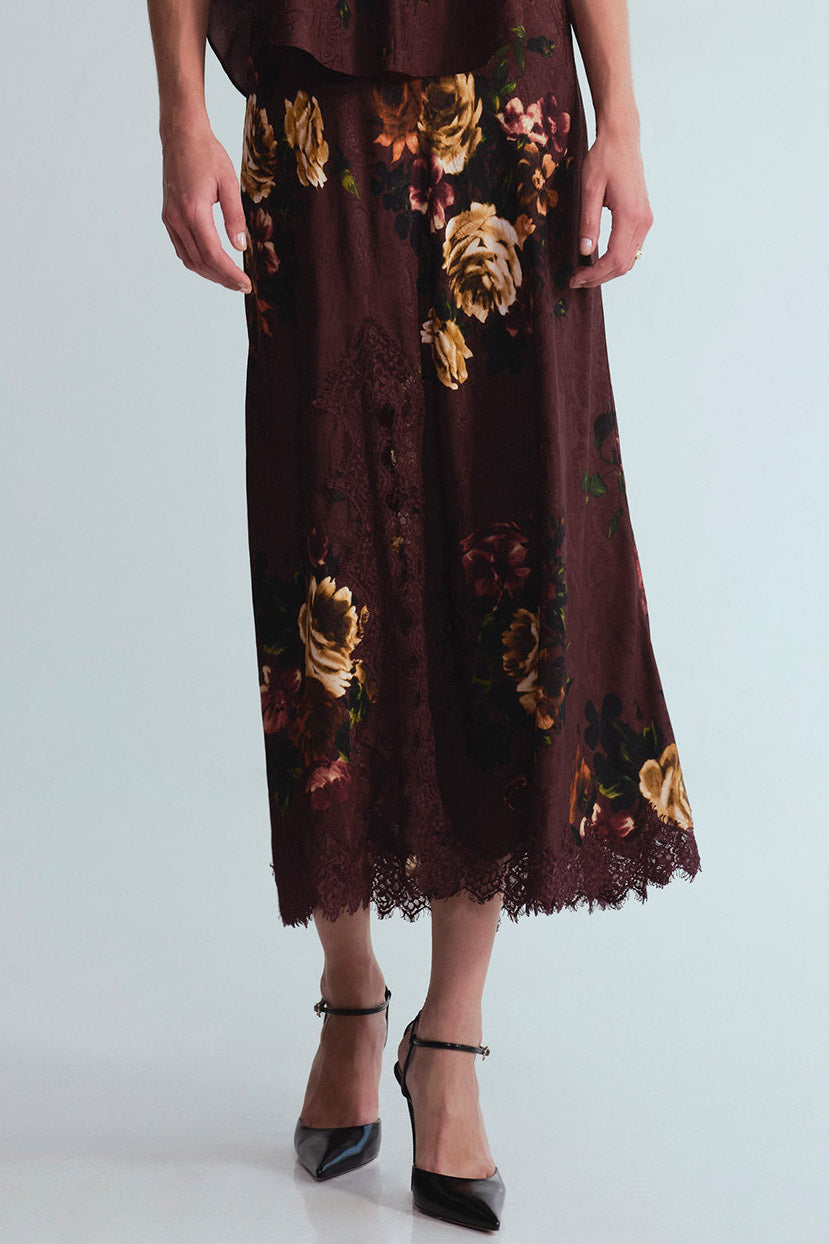 CARA CARA Lou Skirt Ariana Flora Merlot - Skirts available at Hiptique in Woodland Hills