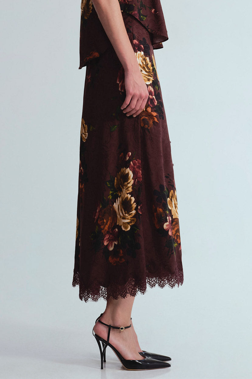 CARA CARA Lou Skirt Ariana Flora Merlot - Skirts available at Hiptique in Woodland Hills
