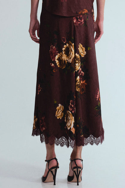 CARA CARA Lou Skirt Ariana Flora Merlot - Skirts available at Hiptique in Woodland Hills