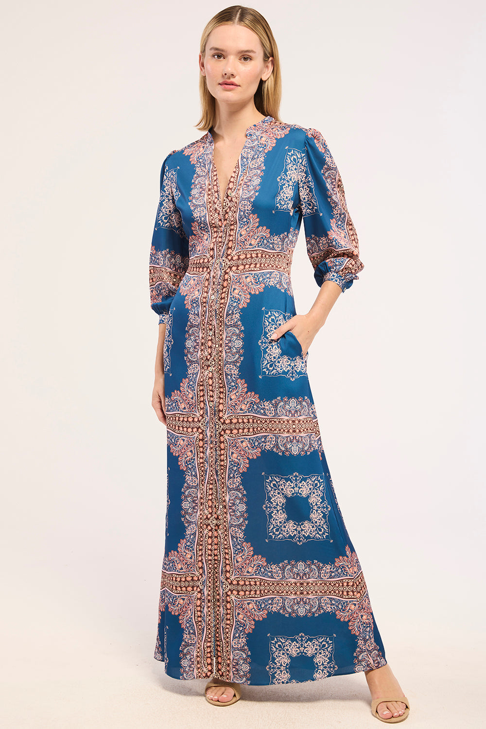 MISA Farrah Dress Sapphire Tapis - dress available at Hiptique boutique in Woodland Hills California