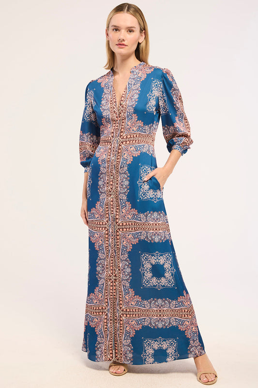 MISA Farrah Dress Sapphire Tapis - dress available at Hiptique boutique in Woodland Hills California