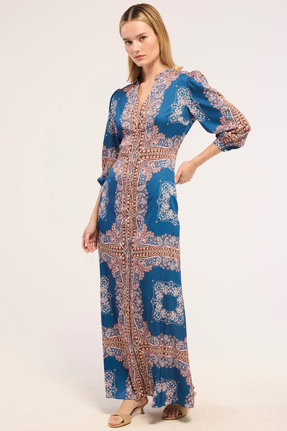 MISA Farrah Dress Sapphire Tapis - dress available at Hiptique boutique in Woodland Hills California